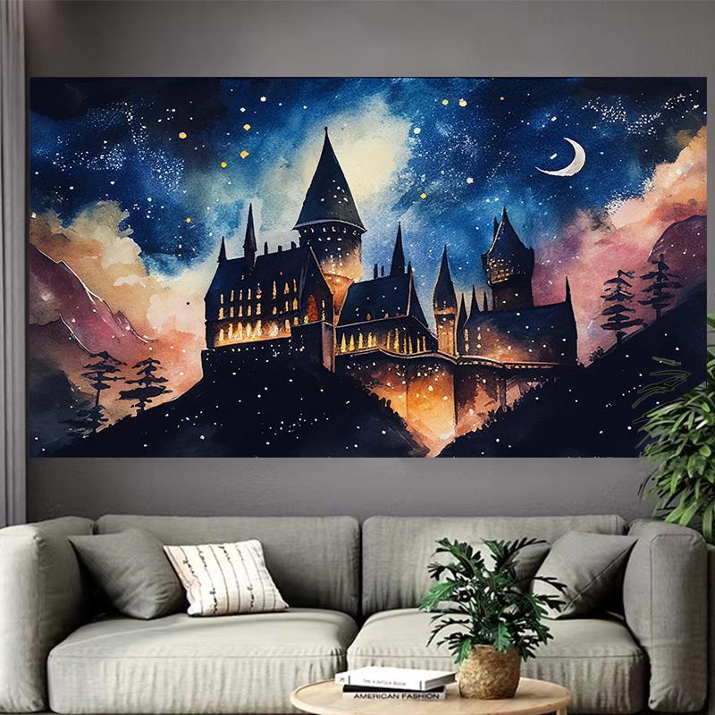 Interior Design Landscape - Tapestry Dinding Castle Lake, Seni Lanskap