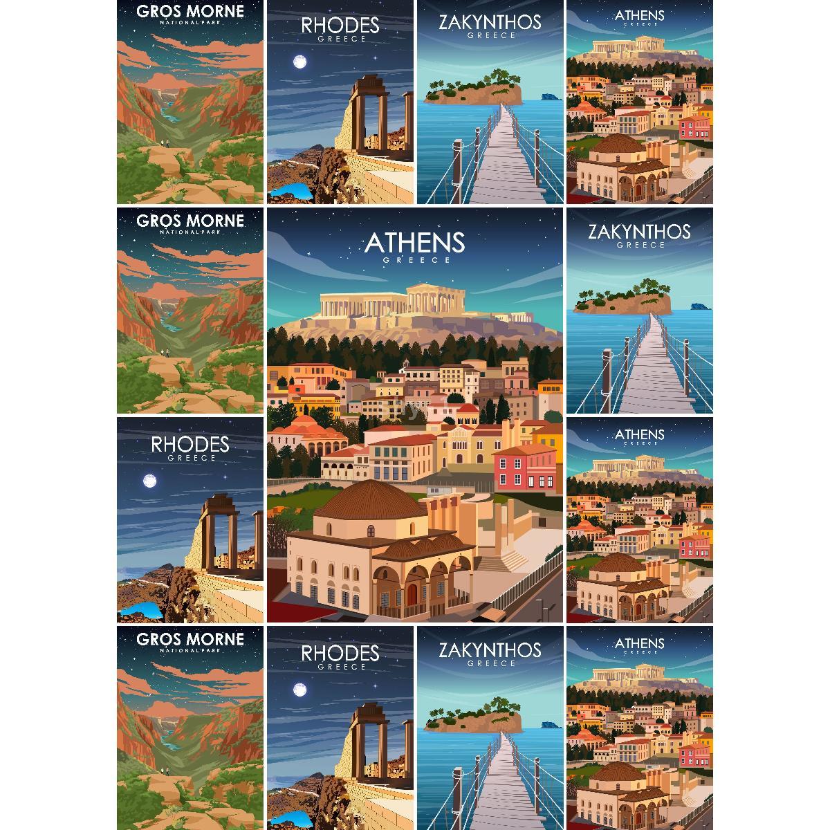 Interior Design Landscape - Vintage Yunani Athena Poster perjalanan cetak