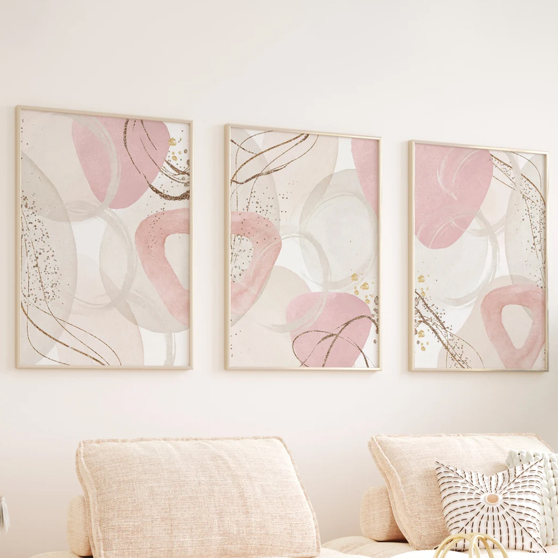 Abstract Canvas Set - 3pcs Set Lukisan Kanvas Pink Seni