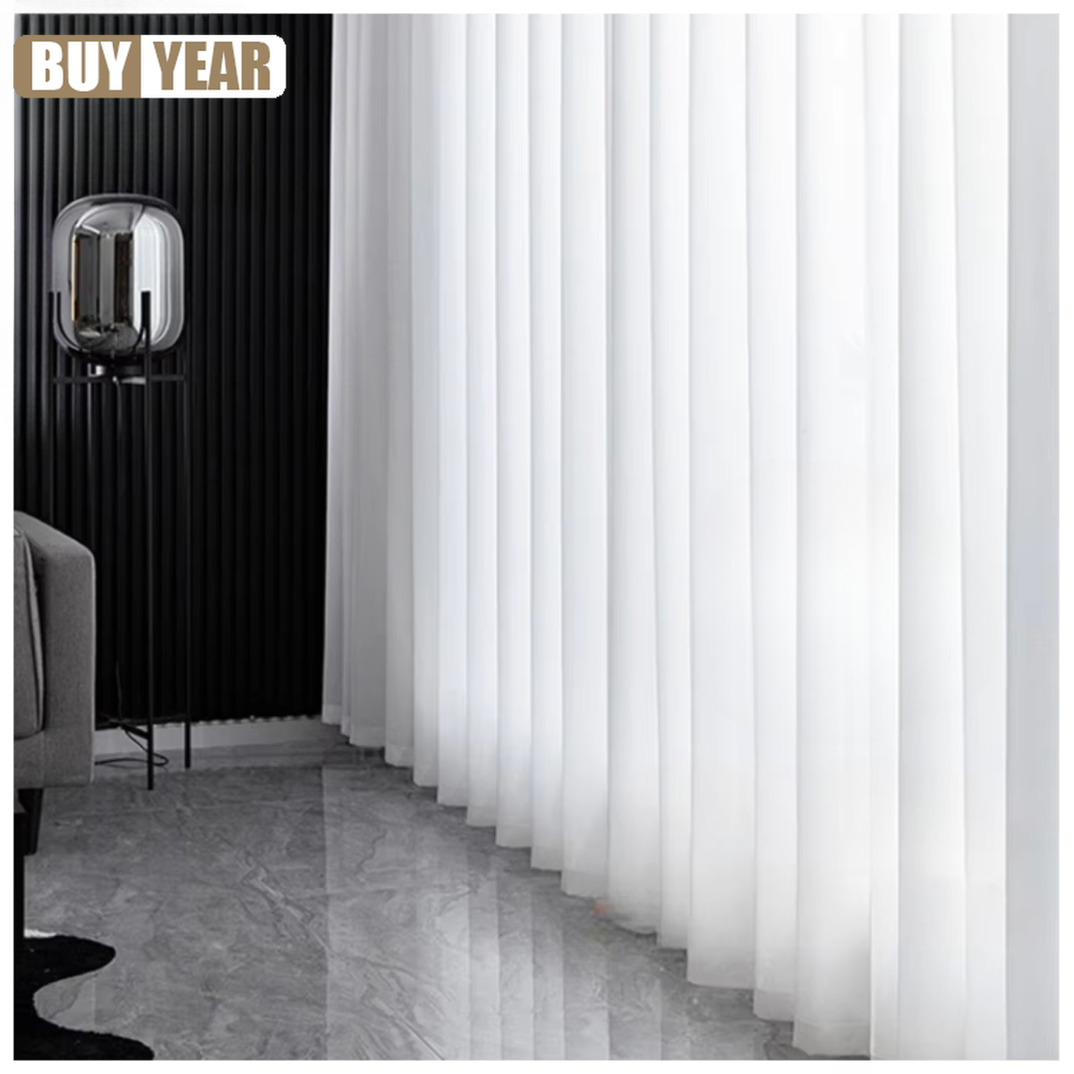 Linen Curtain Eyelet - Tirai Tulle Putih Solid Kualitas Tinggi