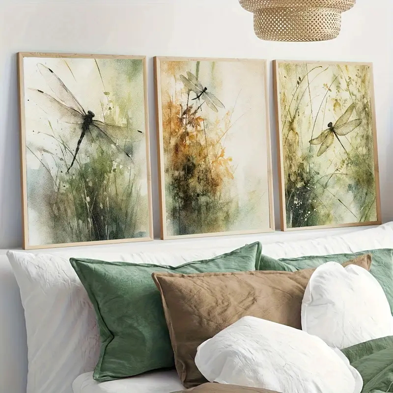 Abstract Canvas Set - 3Pcs/Set Lukisan Kanvas Tanaman Capung Nordik