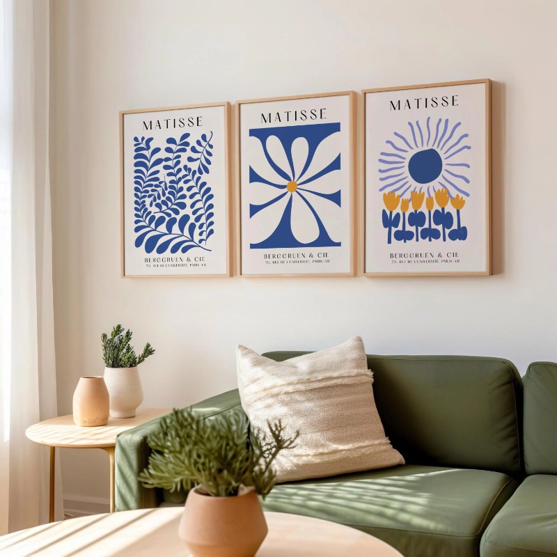 Abstract Canvas Set - Set Cetakan Blue Matisse Isi 3