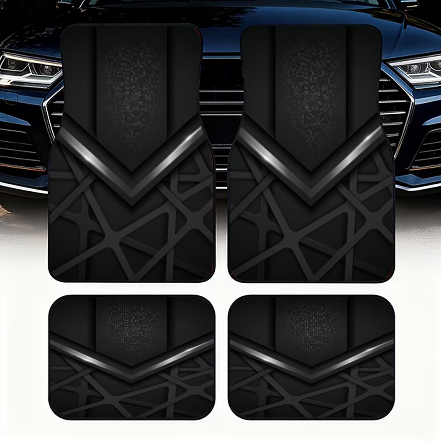 Interior Design Tech - 4pcs Karpet Mobil Dengan Desain Hitam