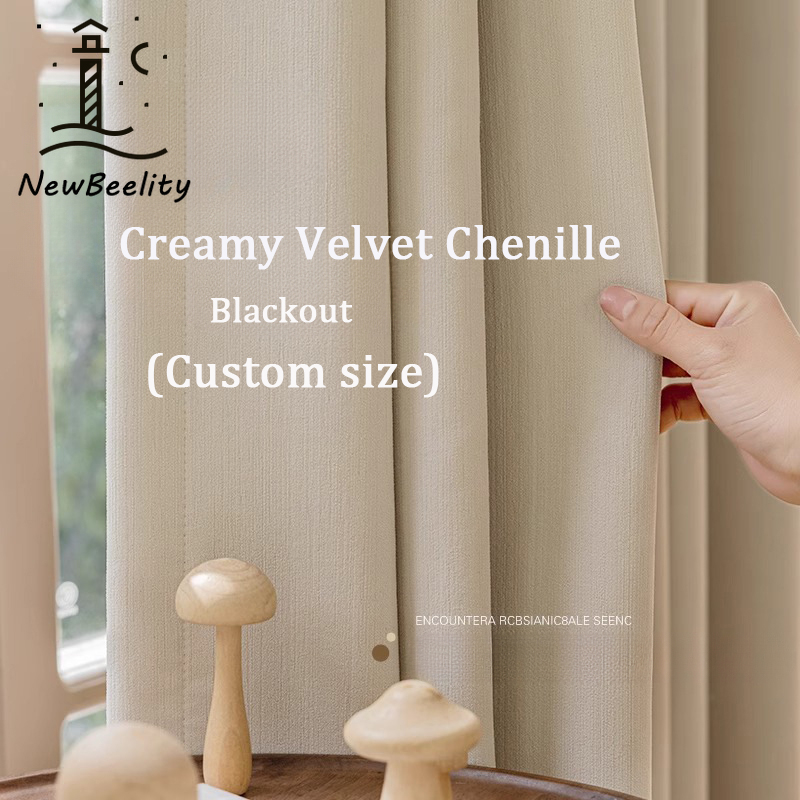 Linen Curtain Eyelet - Tirai Tebal Pemadaman Chenille Beludru Krim