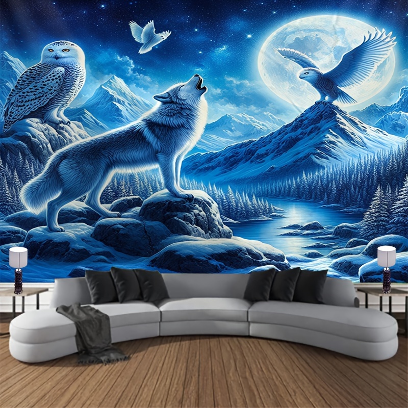 Interior Design Landscape - Mural Dinding Serigala Menjerit di Bulan,