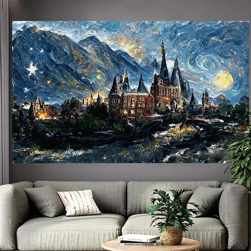 Tapestry Dinding Castle Lake,  - Interior Design Landscape ulasan dan harga