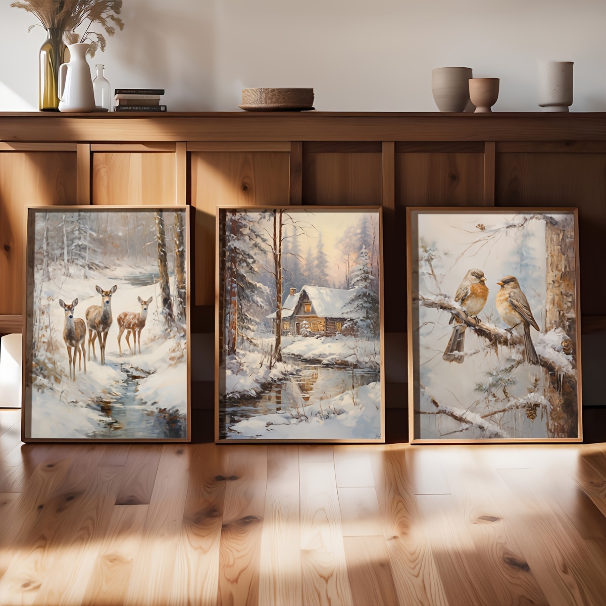 3 Buah Lukisan Kanvas Tanpa Bi - Abstract Canvas Set ulasan dan harga