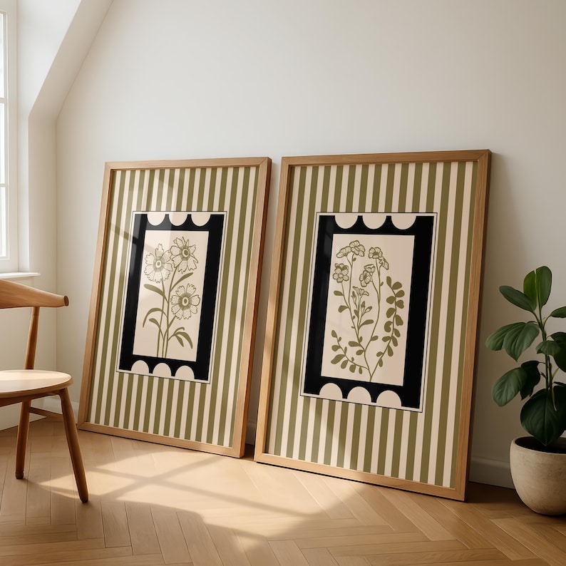 2pcs/set Seni Tanaman Gaya Boh - Abstract Canvas Set ulasan dan harga